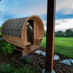 Aleko Outdoor Rustic Cedar Barrel Steam Sauna - Front Porch