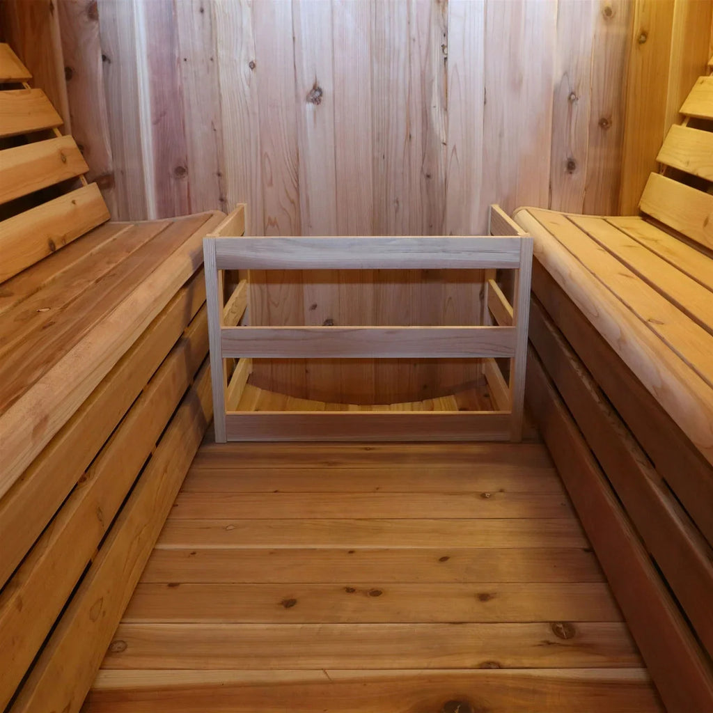 Aleko Outdoor Rustic Cedar Barrel Steam Sauna - Front Porch