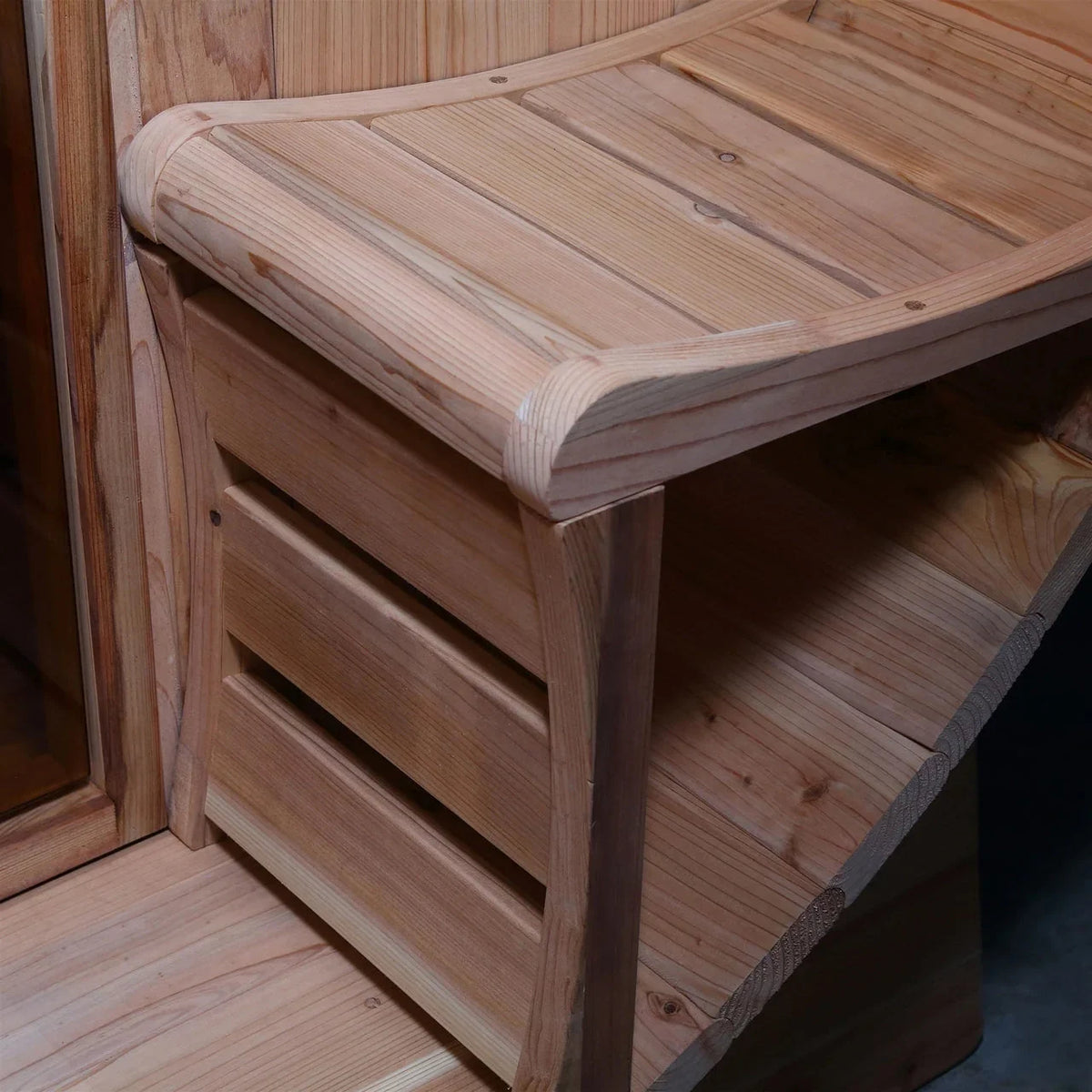 Aleko Outdoor Rustic Cedar Barrel Steam Sauna - Front Porch