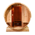 Aleko Outdoor Rustic Cedar Barrel Steam Sauna - Front Porch