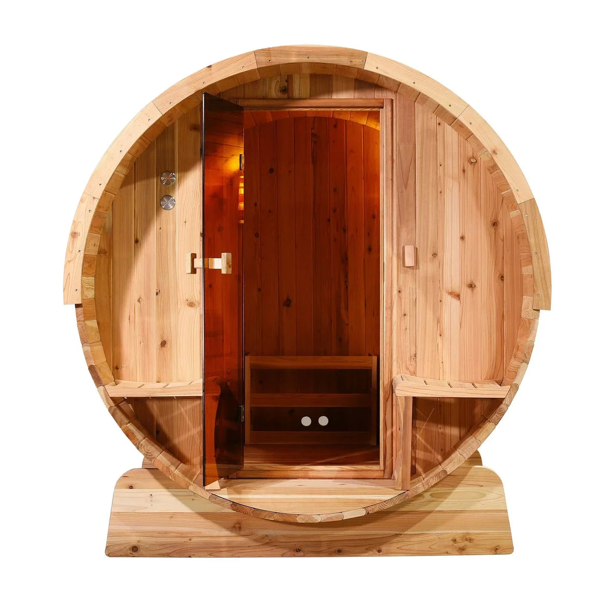 Aleko Outdoor Rustic Cedar Barrel Steam Sauna - Front Porch