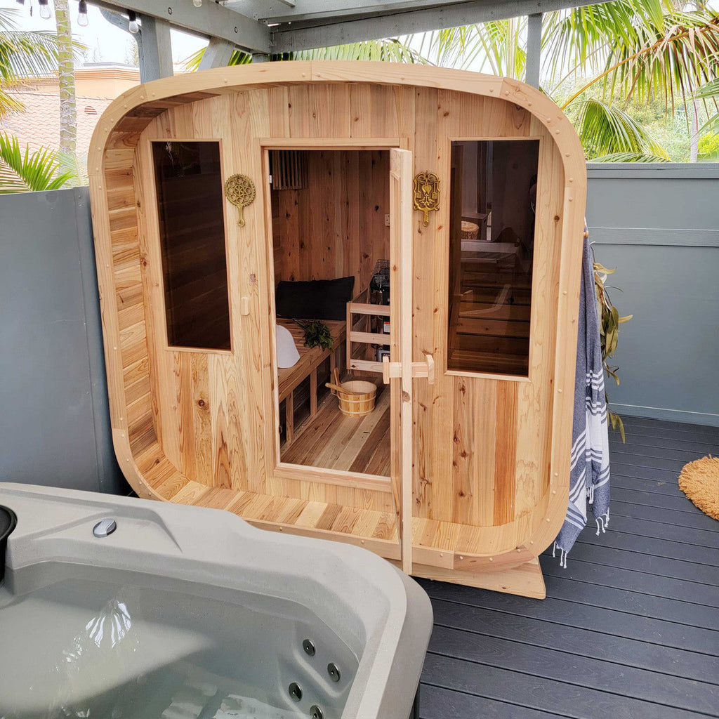 Aleko Outdoor Rustic Cedar Square Sauna – 6 Person – 6 kW