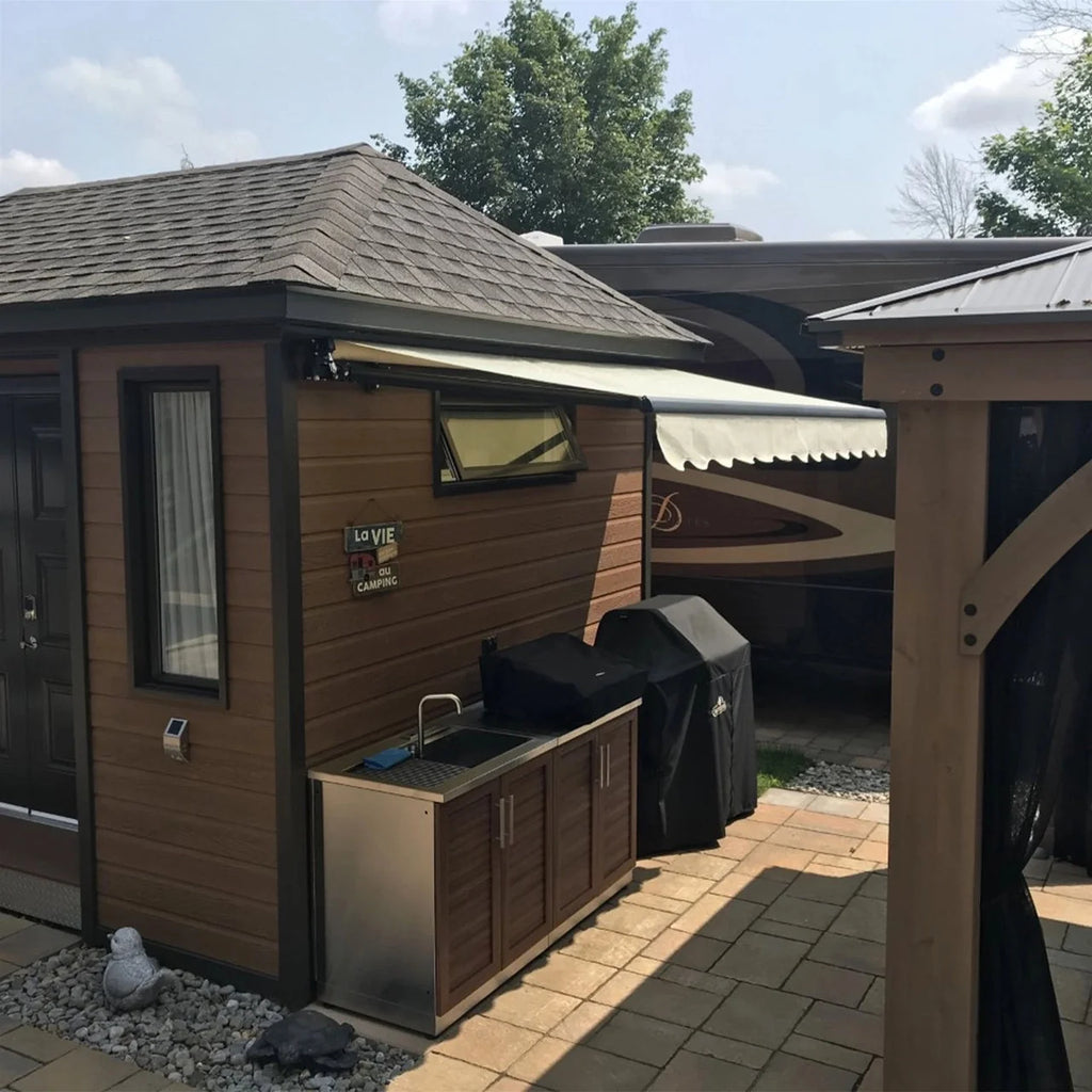 Aleko Retractable Black Frame Patio Awning 10 x 8 Feet