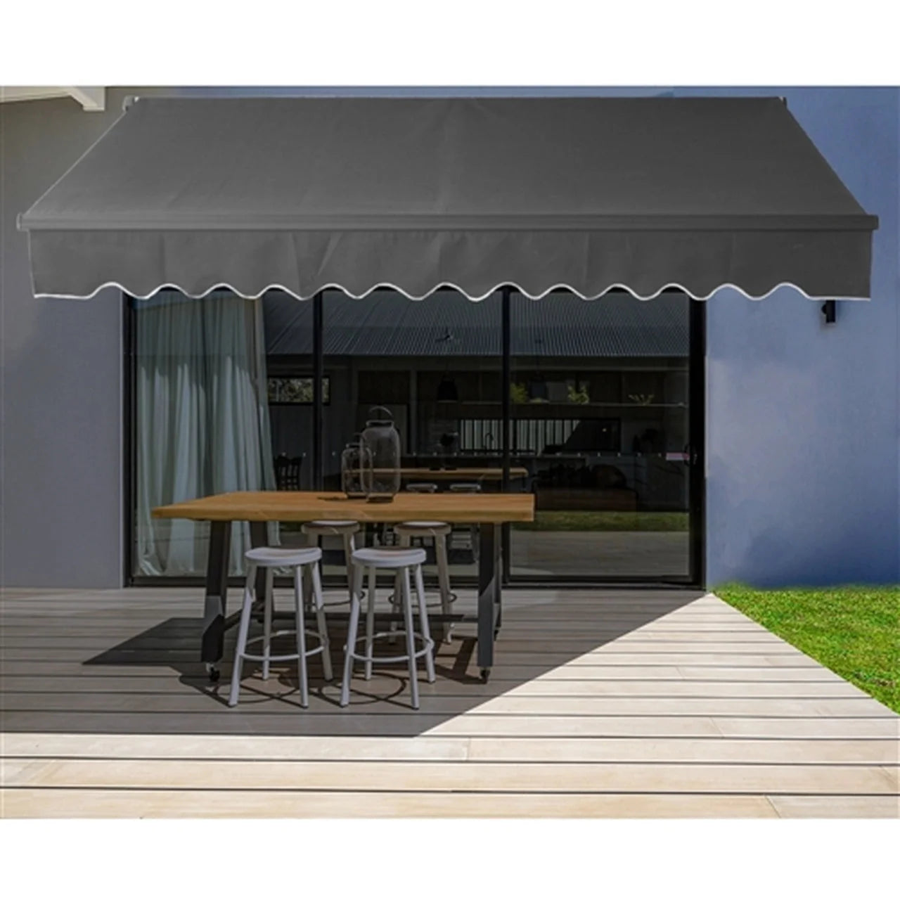 Aleko Retractable Black Frame Patio Awning 12 x 10 Feet