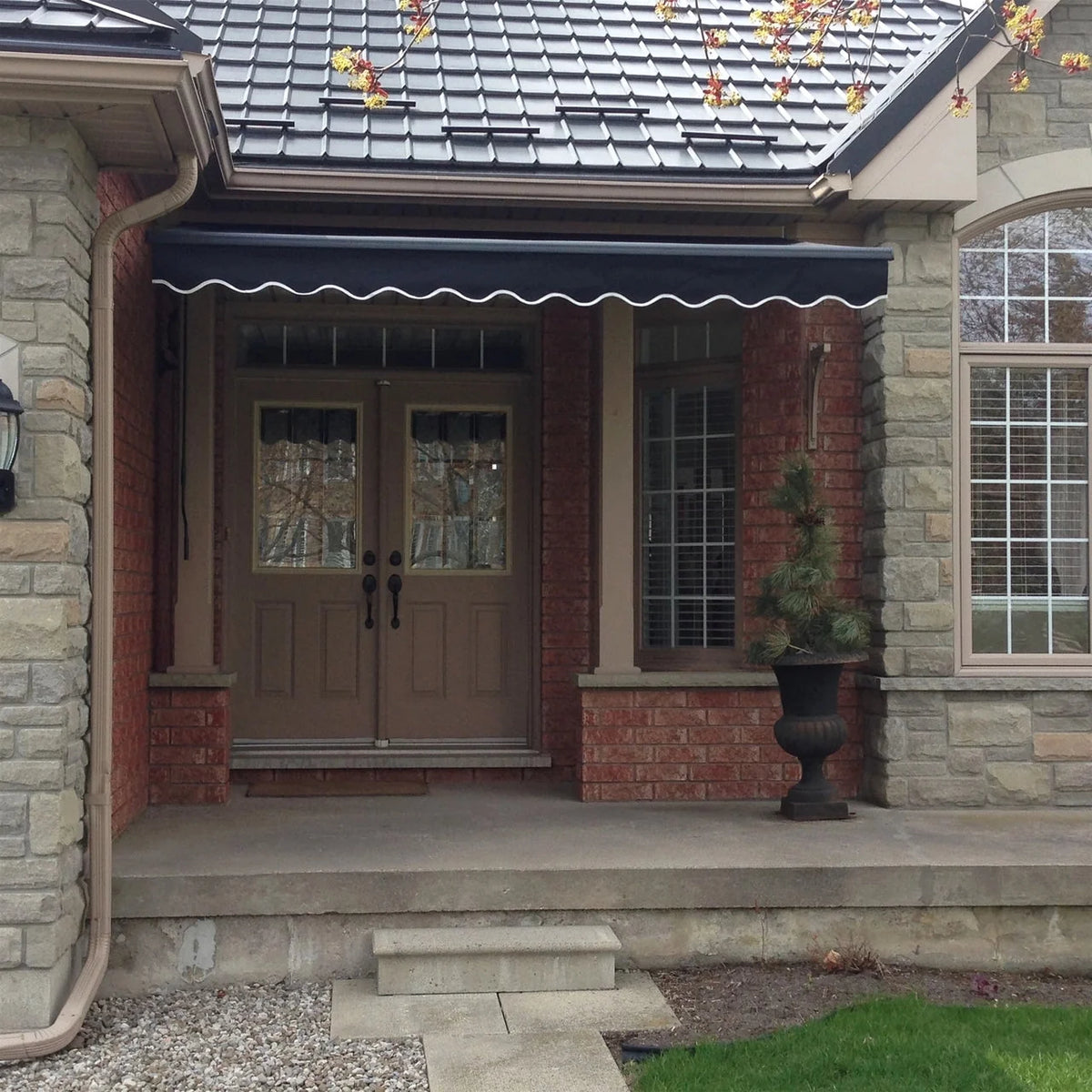 Aleko Retractable Black Frame Patio Awning 12 x 10 Feet