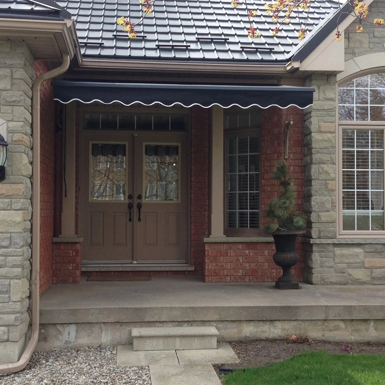 Aleko Retractable Black Frame Patio Awning 13 x 10 Feet
