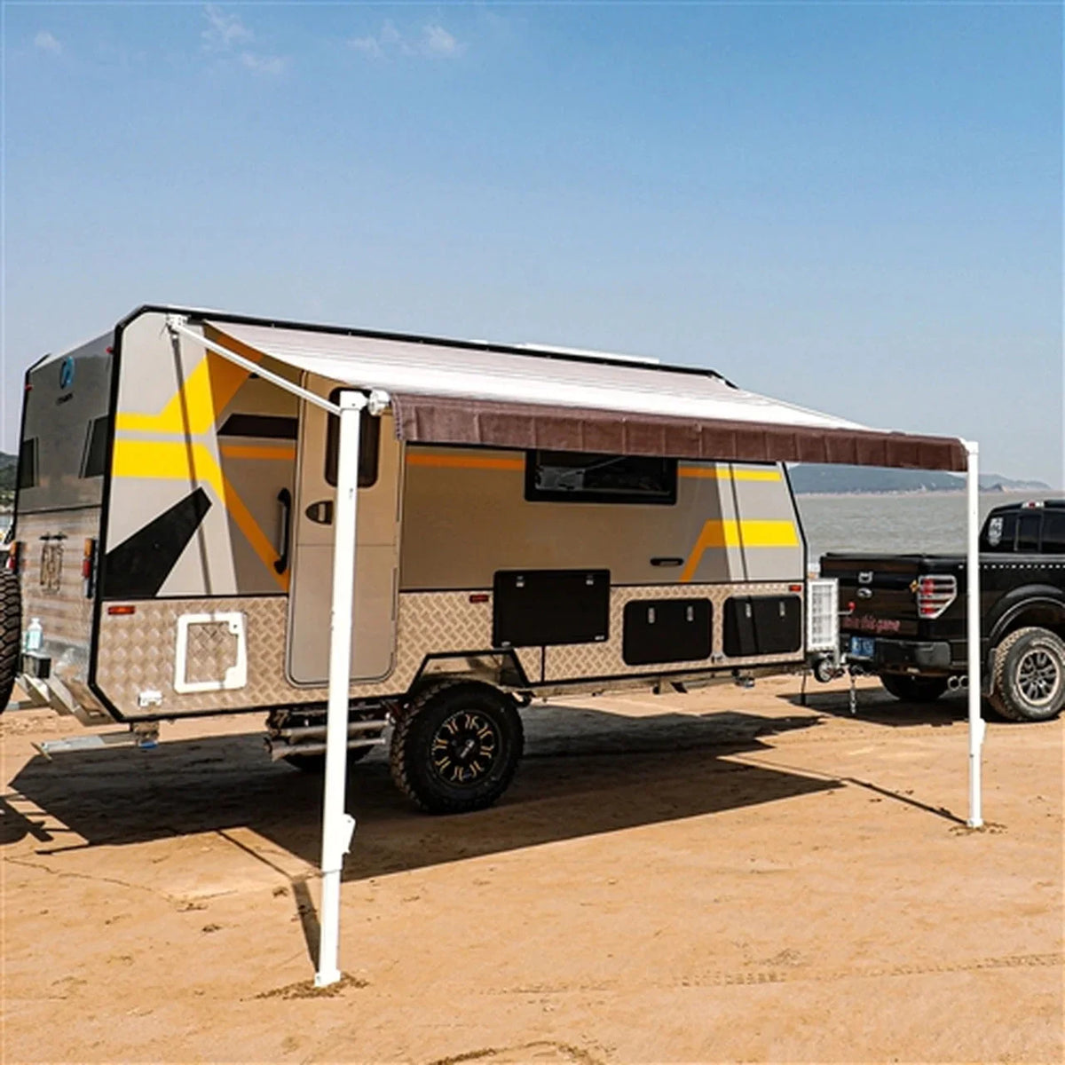 Aleko Retractable RV/Patio Awning - 16 x 8 Feet - Brown