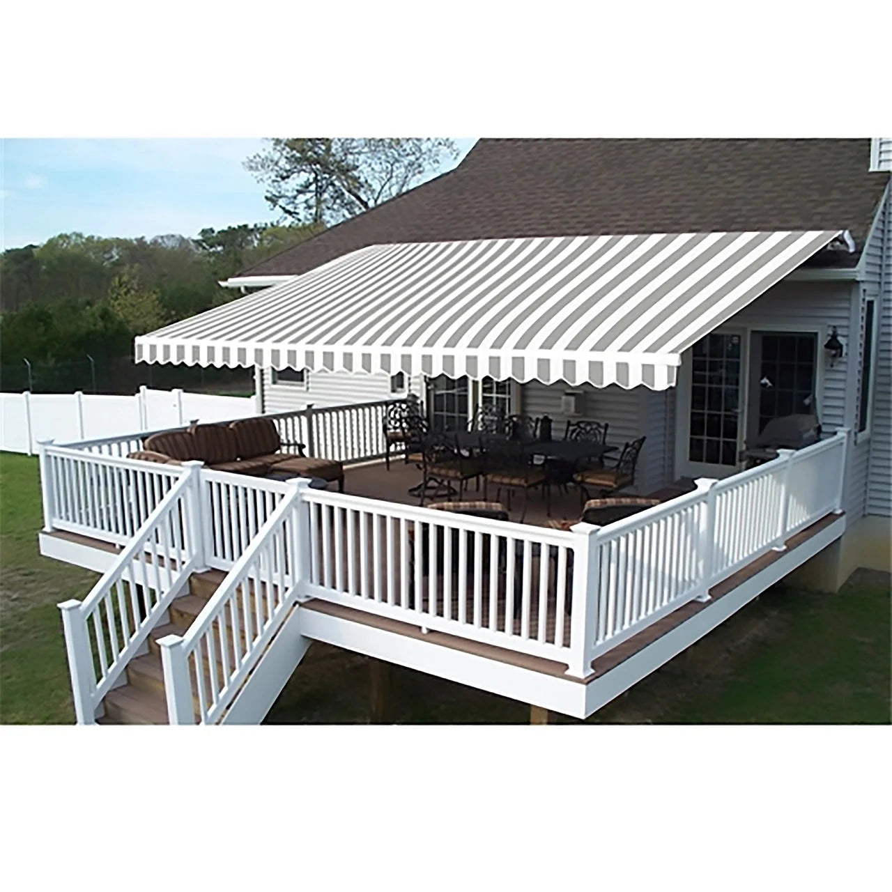 Aleko Retractable White Frame Patio Awning - 10 x 8 Feet