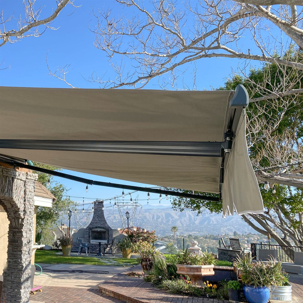 Aleko Retractable White Frame Patio Awning - 10 x 8 Feet