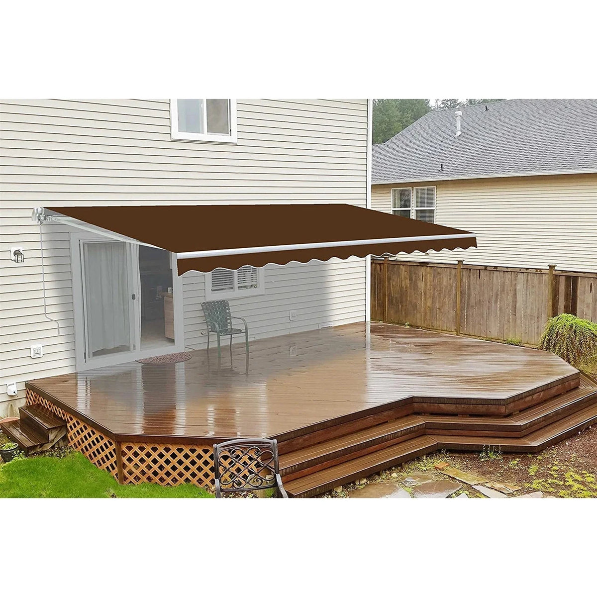 Aleko Retractable White Frame Patio Awning - 12 x 10 Feet