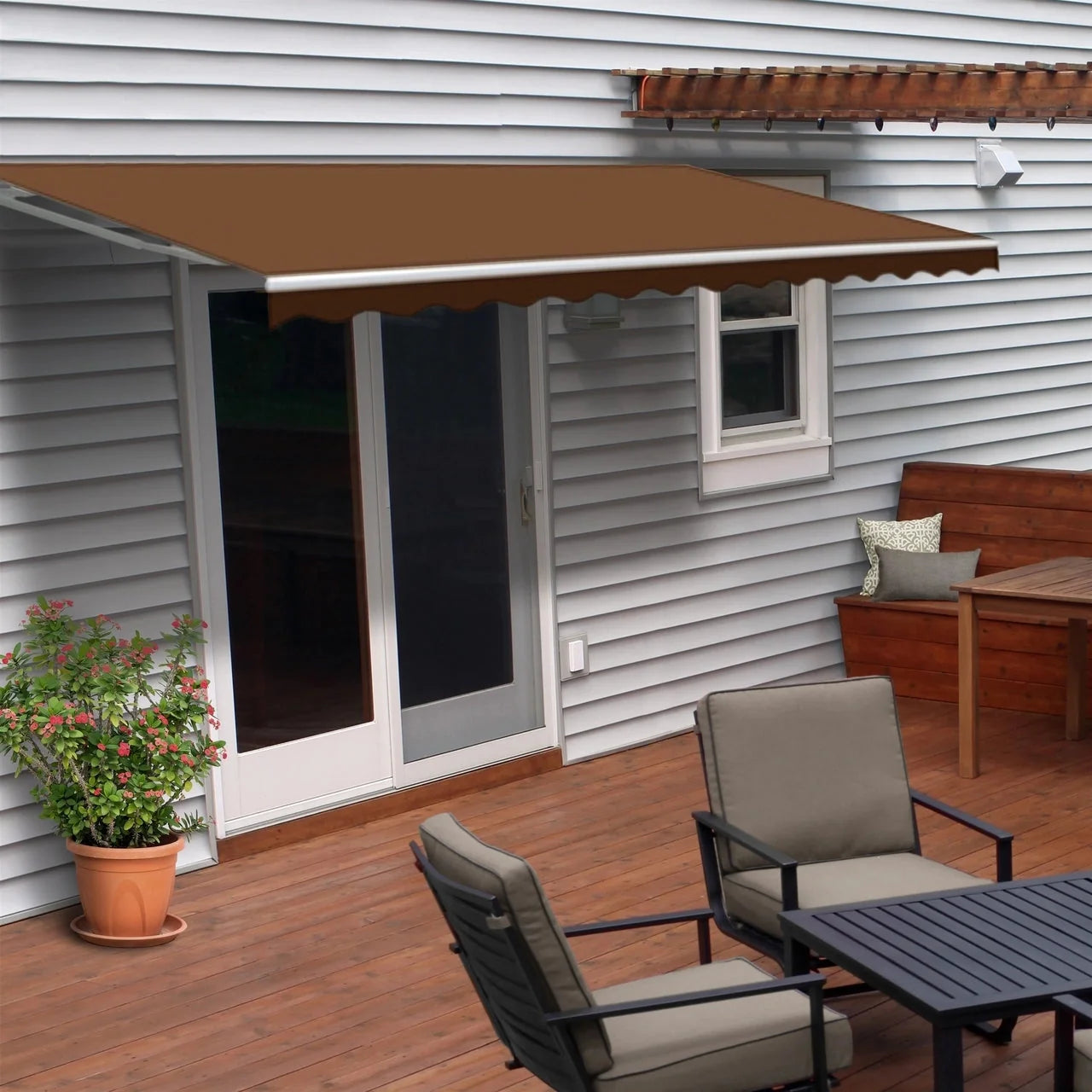 Aleko Retractable White Frame Patio Awning - 12 x 10 Feet