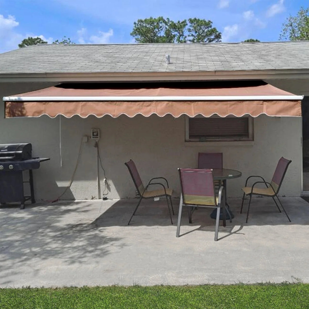 Aleko Retractable White Frame Patio Awning - 12 x 10 Feet