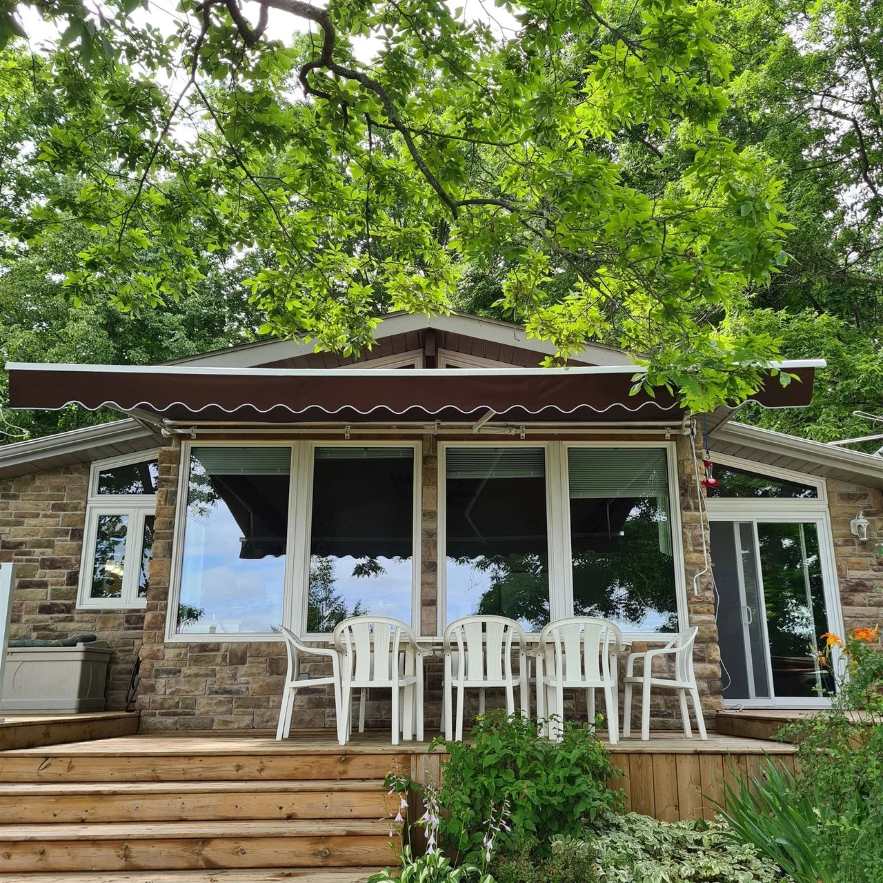 Aleko Retractable White Frame Patio Awning - 13 x 10 Feet