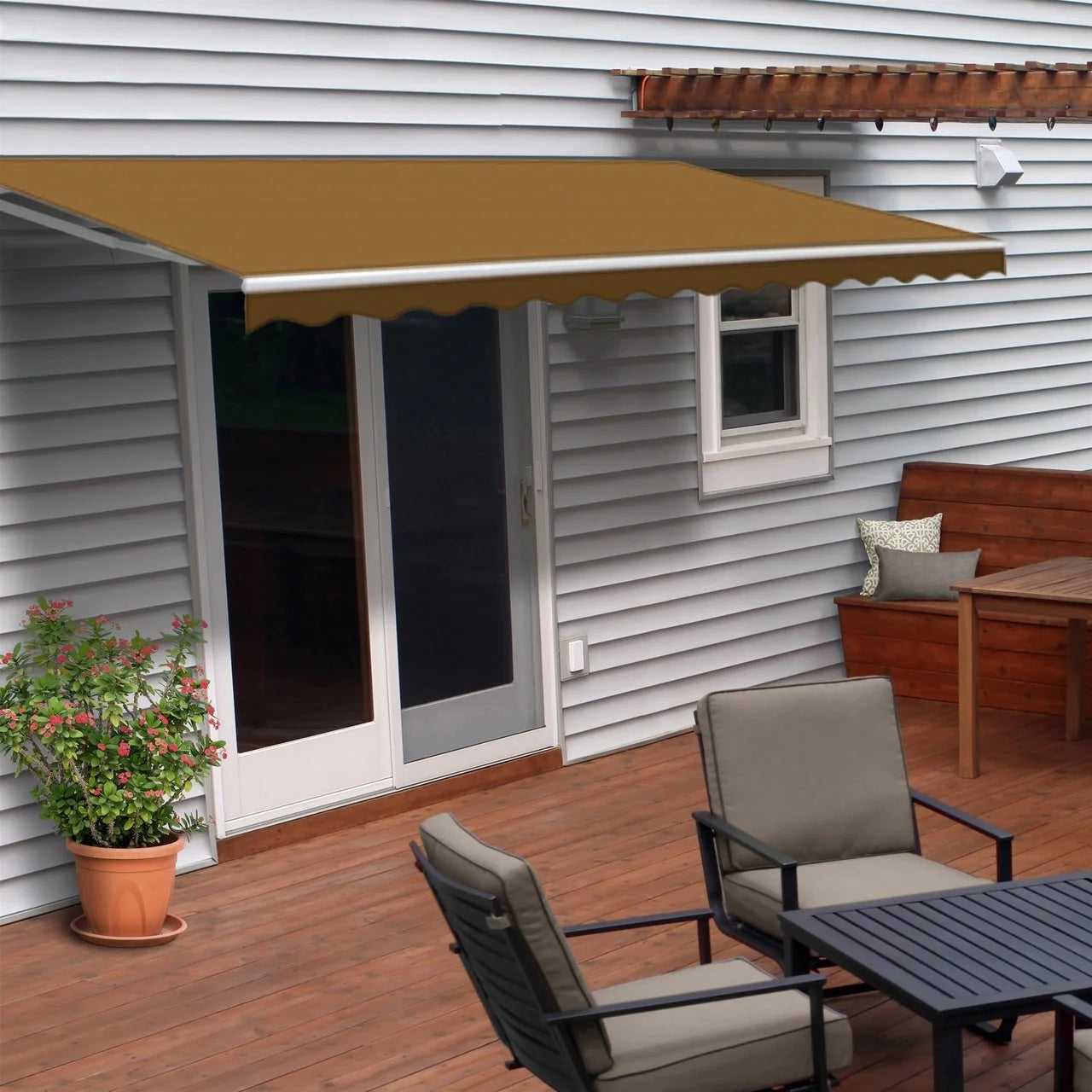 Aleko Retractable White Frame Patio Awning - 13 x 10 Feet