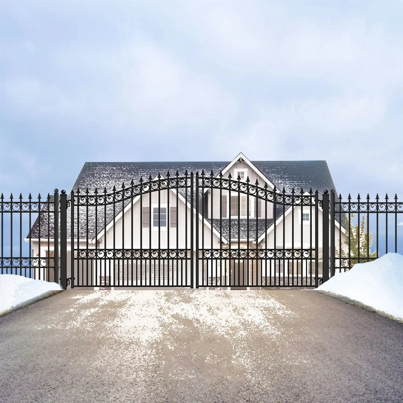 Aleko Steel Dual Swing Driveway Gate - LONDON Style - 14 x