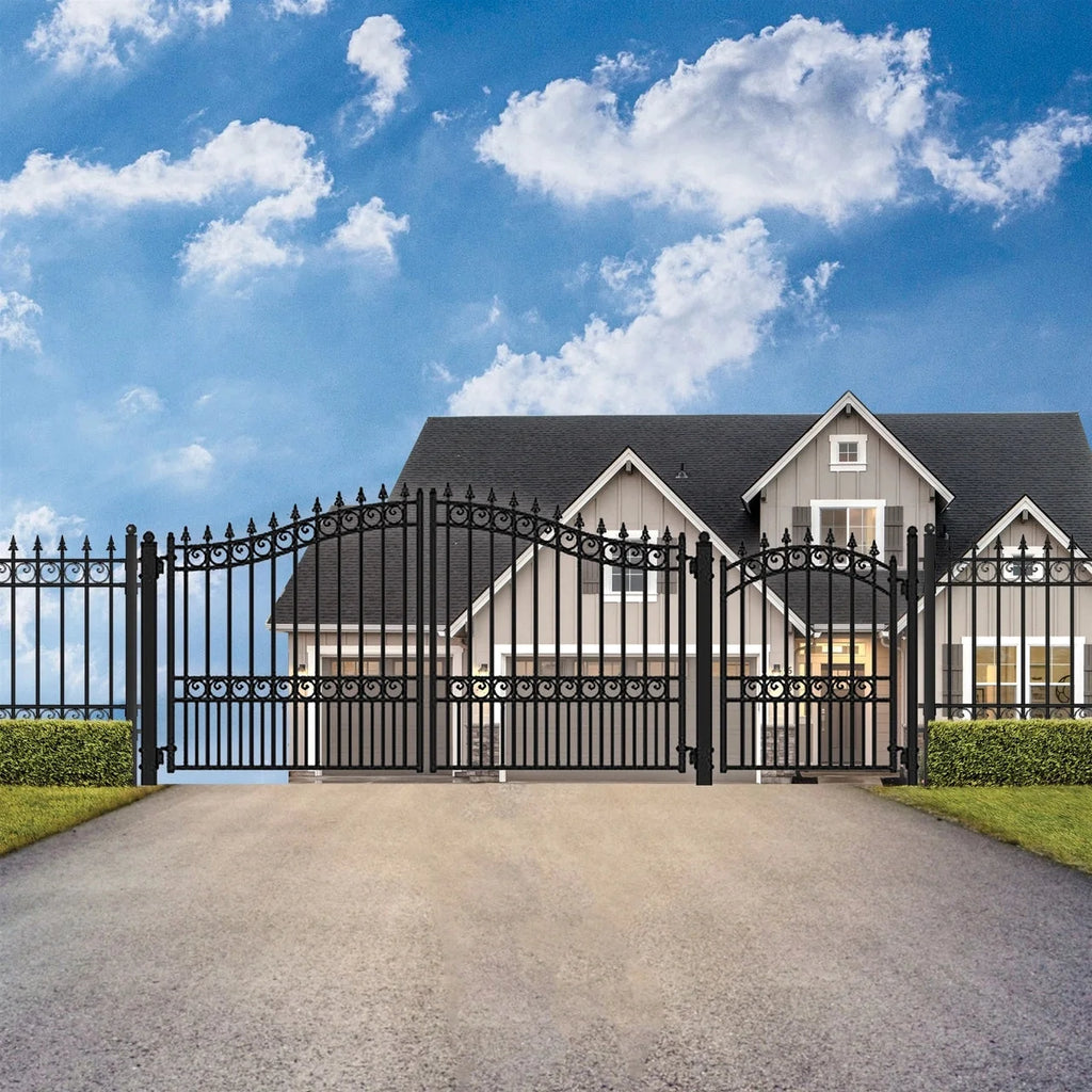 Aleko Steel Dual Swing Driveway Gate - LONDON Style - 18 ft