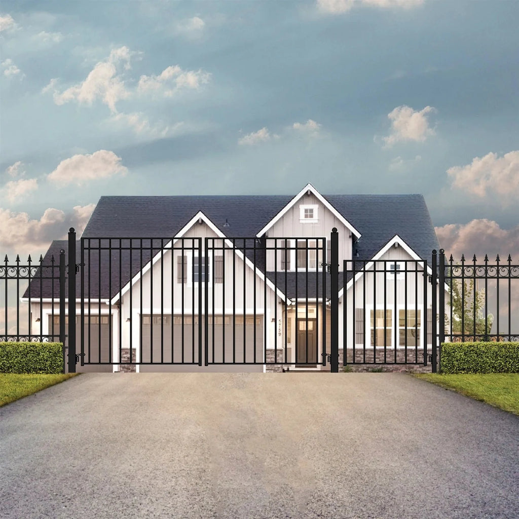 Aleko Steel Dual Swing Driveway Gate - MADRID Style - 18 ft