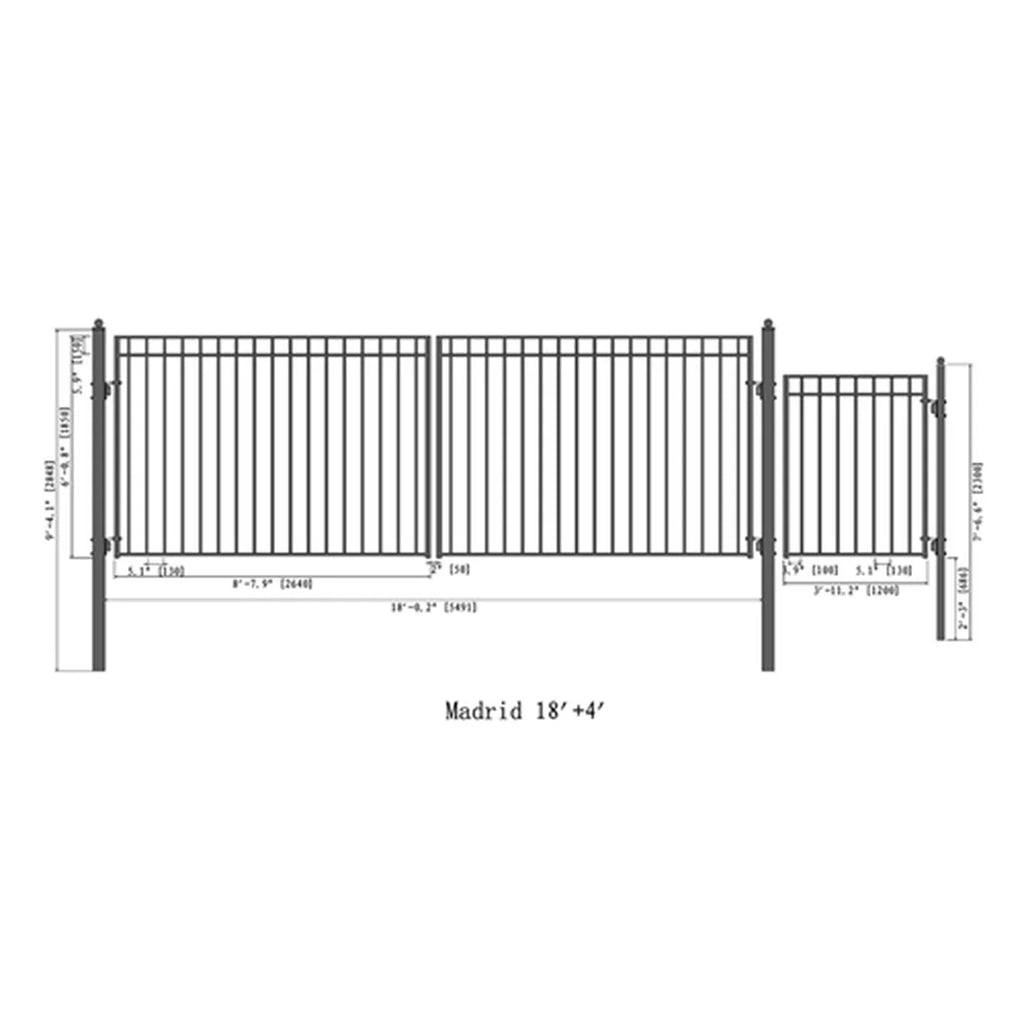 Aleko Steel Dual Swing Driveway Gate - MADRID Style - 18 ft