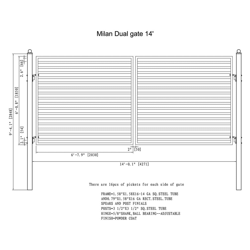 Aleko Steel Dual Swing Driveway Gate - MILAN Style - 14 x 6