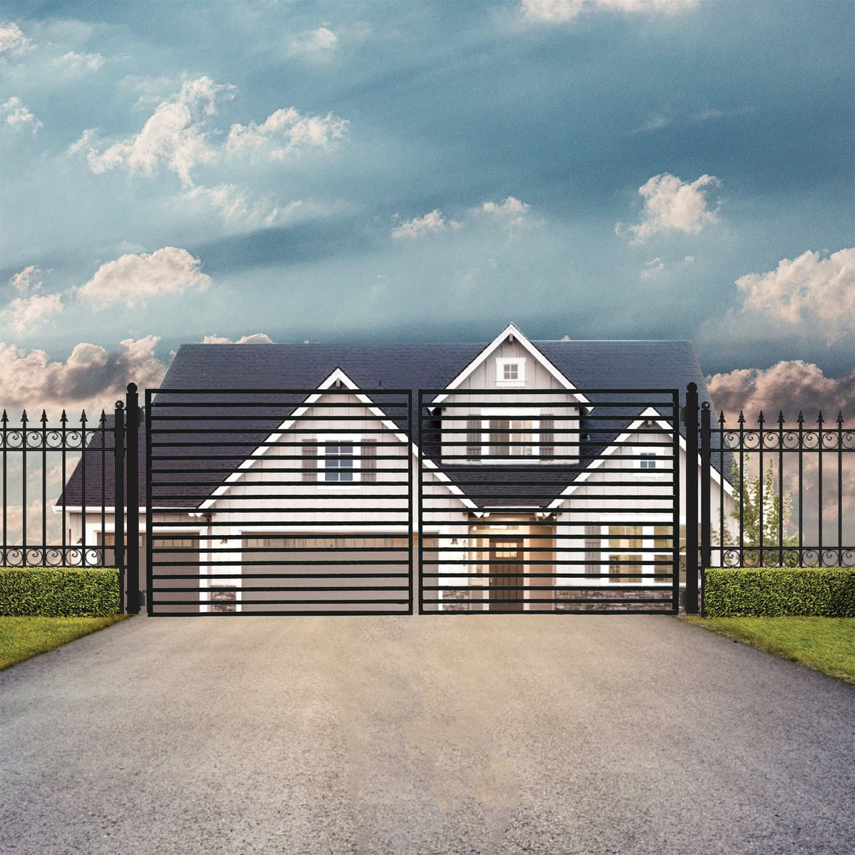 Aleko Steel Dual Swing Driveway Gate - MILAN Style - 14 x 6