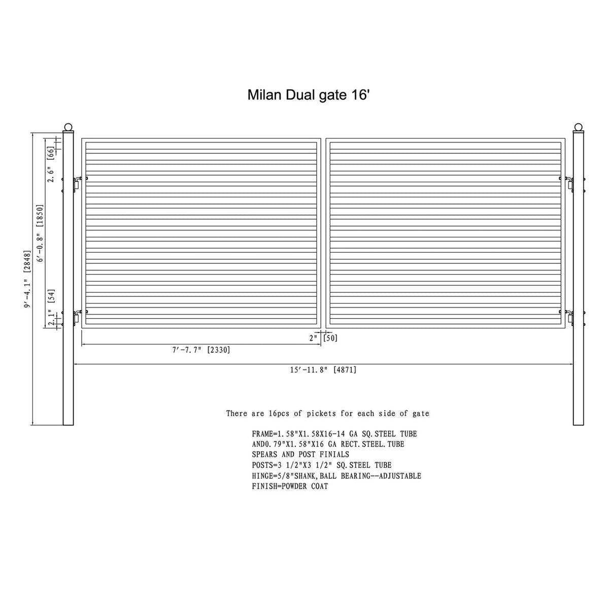 Aleko Steel Dual Swing Driveway Gate - MILAN Style - 16 x 6
