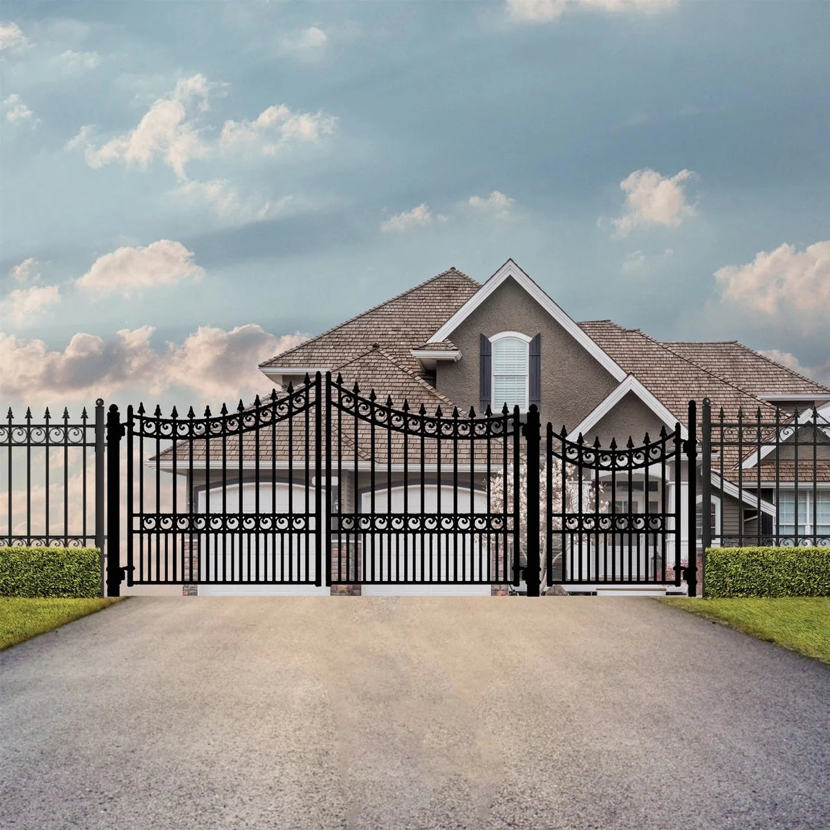 Aleko Steel Dual Swing Driveway Gate - MOSCOW Style - 12 ft