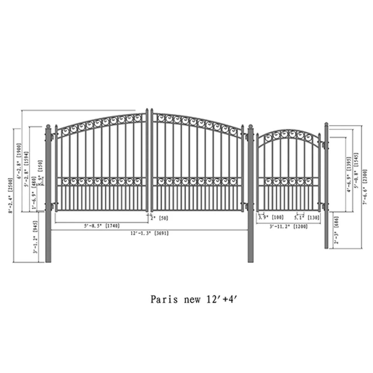 Aleko Steel Dual Swing Driveway Gate - PARIS Style - 12 ft