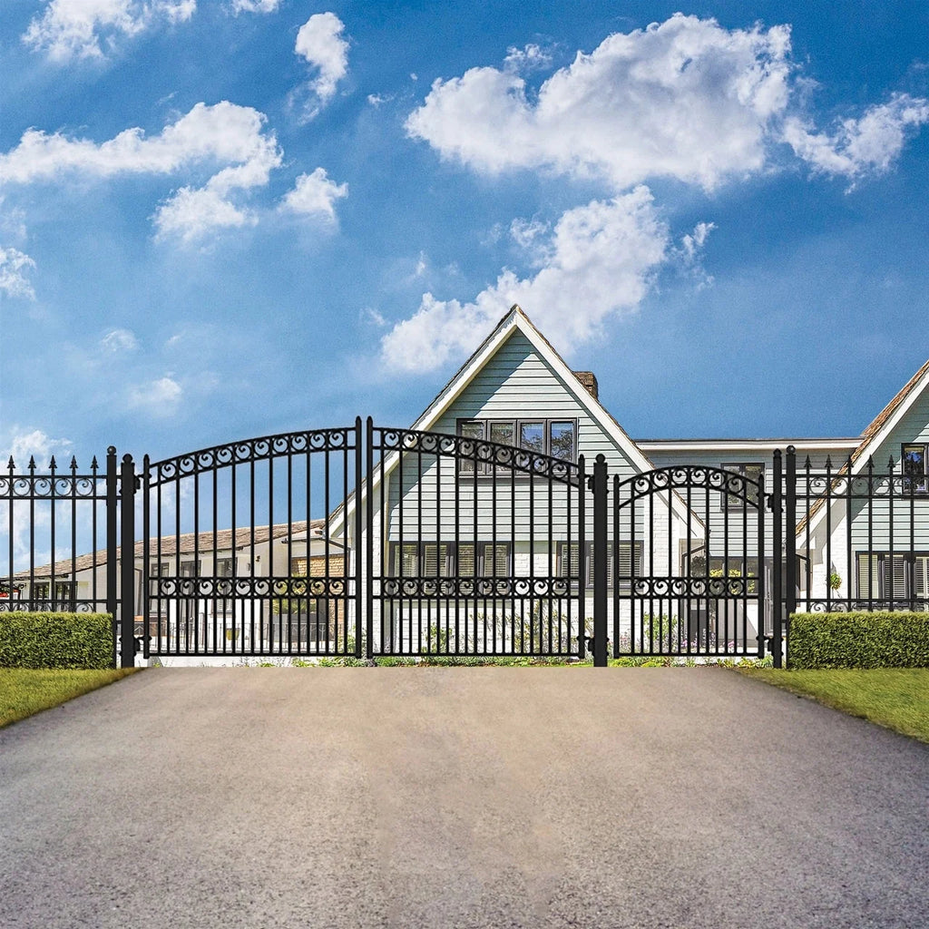 Aleko Steel Dual Swing Driveway Gate - PARIS Style - 12 ft
