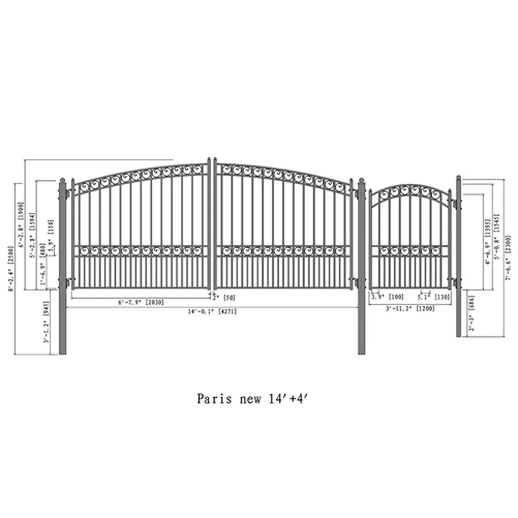 Aleko Steel Dual Swing Driveway Gate - PARIS Style - 14 ft