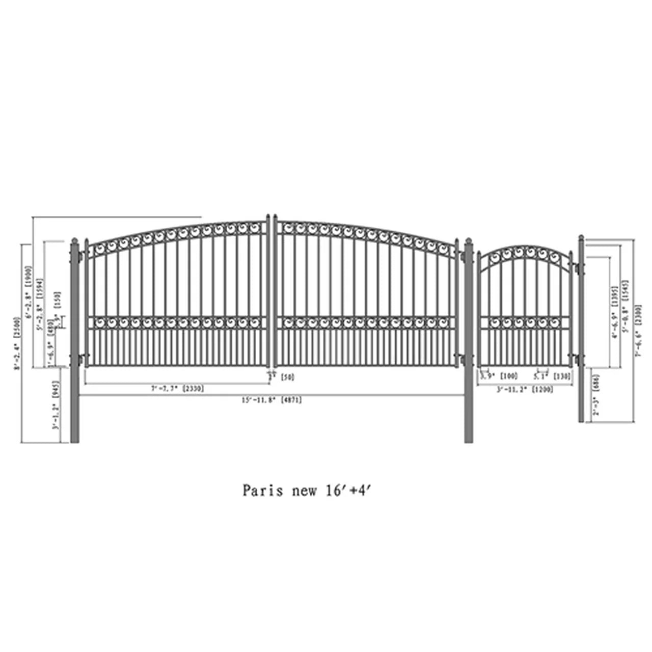 Aleko Steel Dual Swing Driveway Gate - PARIS Style - 16 ft