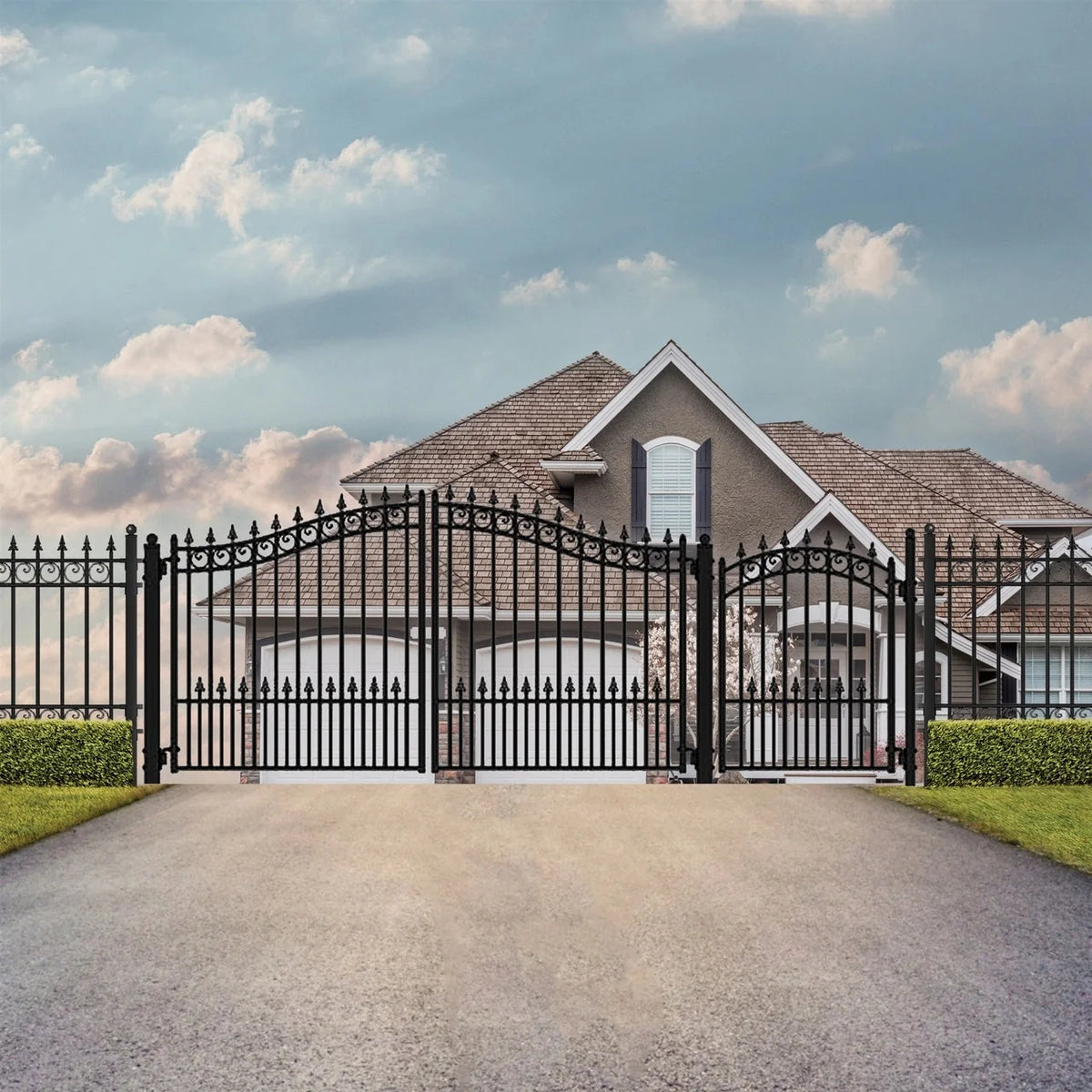 Aleko Steel Dual Swing Driveway Gate - PRAGUE Style - 16 ft