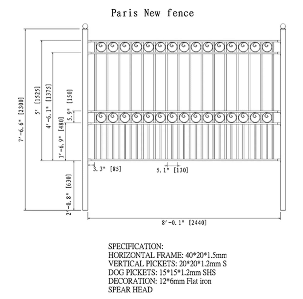 Aleko Steel Fence - PARIS Style - 8 x 5 Ft