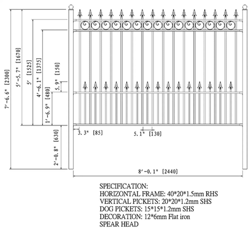 Aleko Steel Fence - PRAGUE Style - 8 x 5 Ft