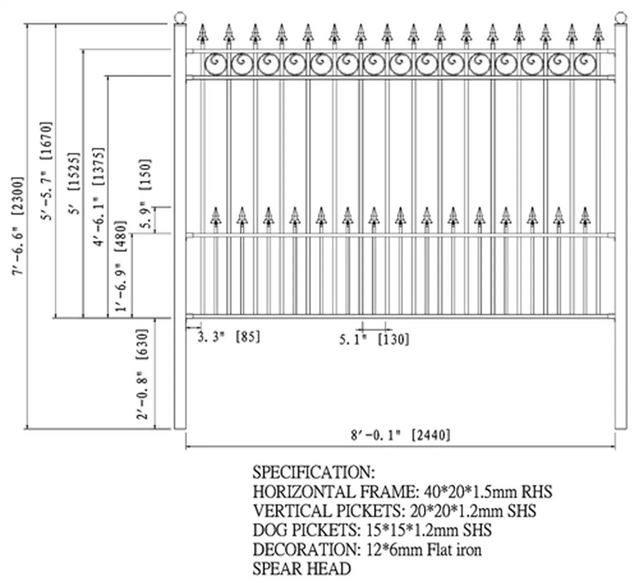Aleko Steel Fence - PRAGUE Style - 8 x 5 Ft