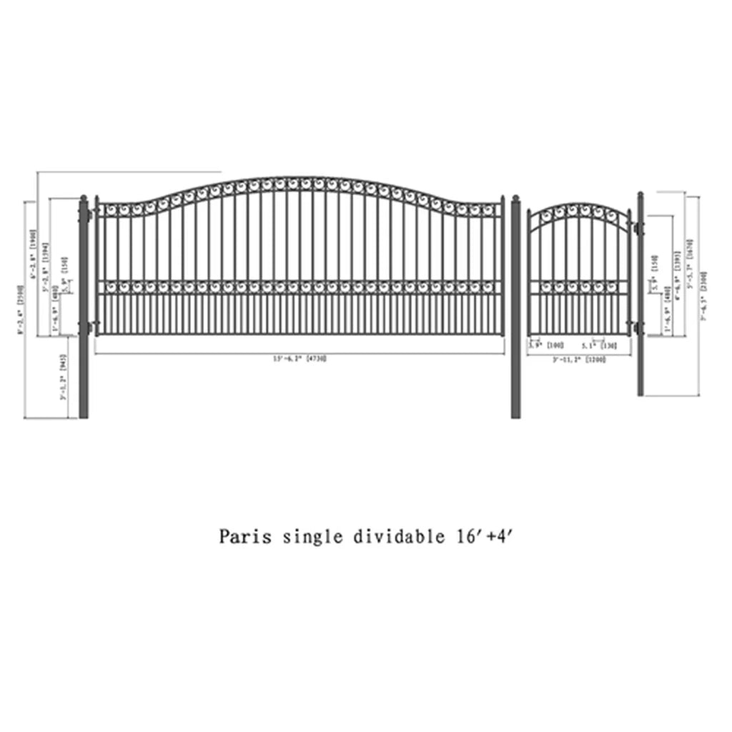 Aleko Steel Single Swing Driveway Gate - PARIS Style - 16
