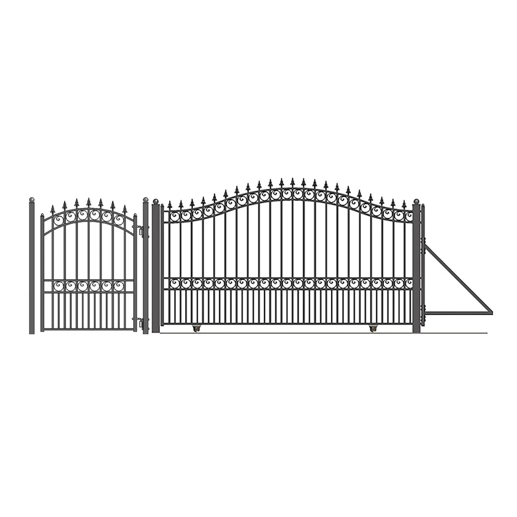 Aleko Steel Sliding Driveway Gate - 12 ft with Pedestrian