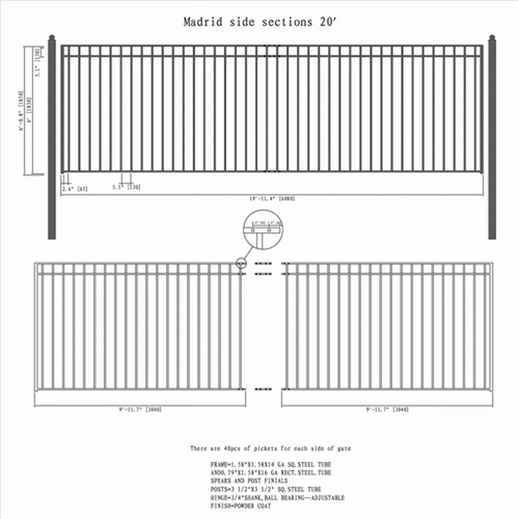 Aleko Steel Sliding Driveway Gate - MADRID Style - 20 x 6