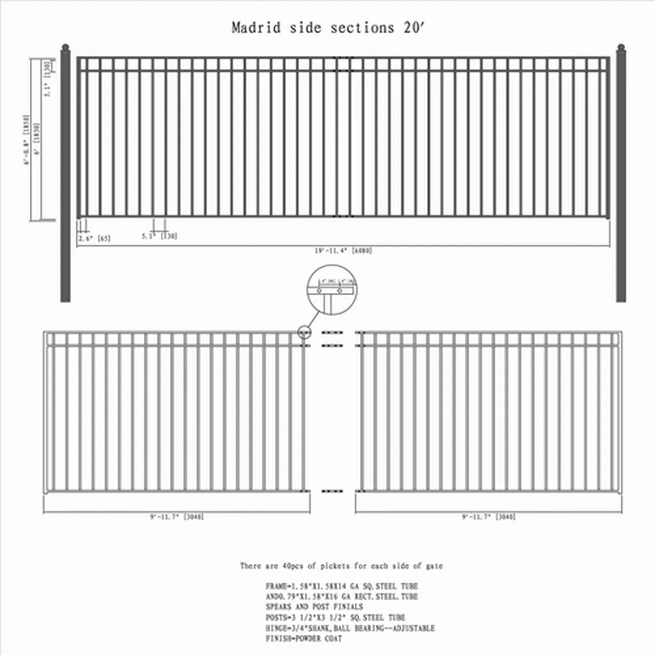 Aleko Steel Sliding Driveway Gate - MADRID Style - 20 x 6