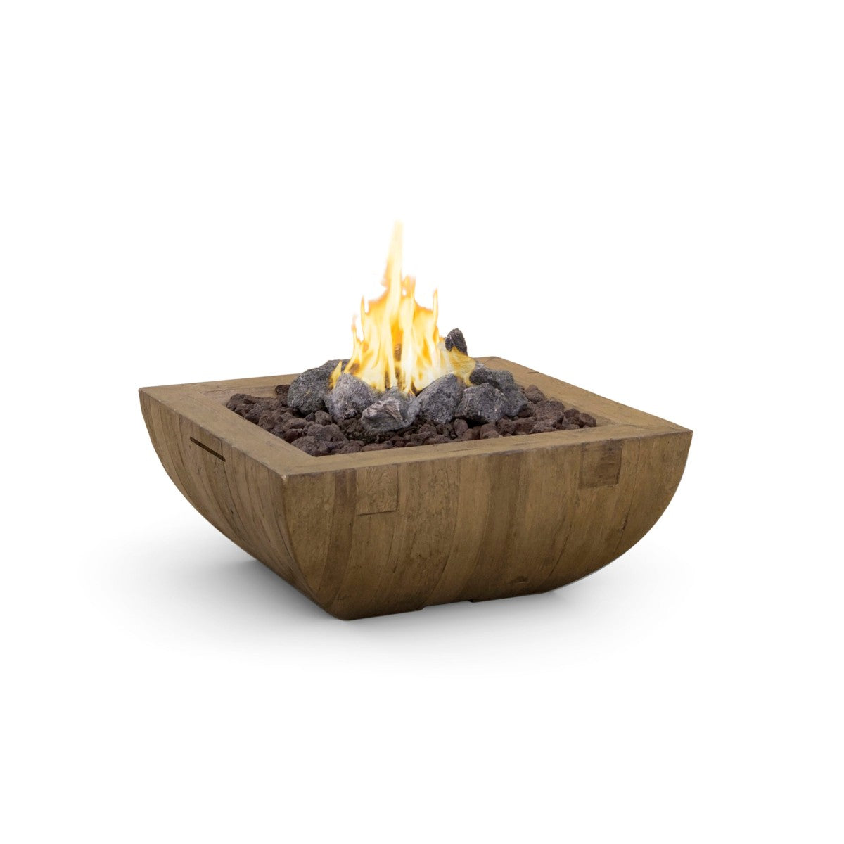 36-Inch Bordeaux Reclaimed Wood Square Propane Fire Bowl Outdoor