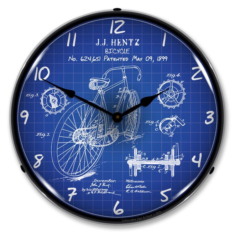 Collectable Sign and Clock - 1899 Bicycle Patent Clock - 