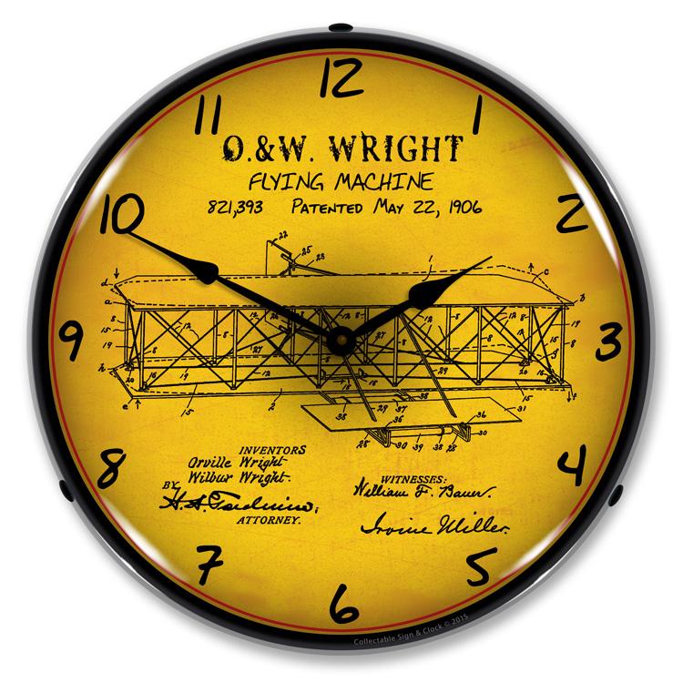 Collectable Sign and Clock - 1906 Wright Flyer Patent Clock 