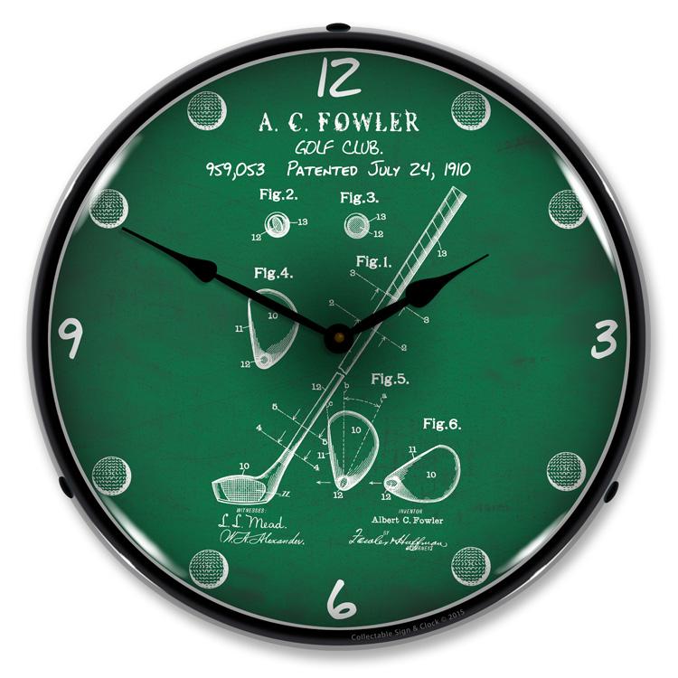 Collectable Sign and Clock - 1910 Golf Club Patent Clock - 