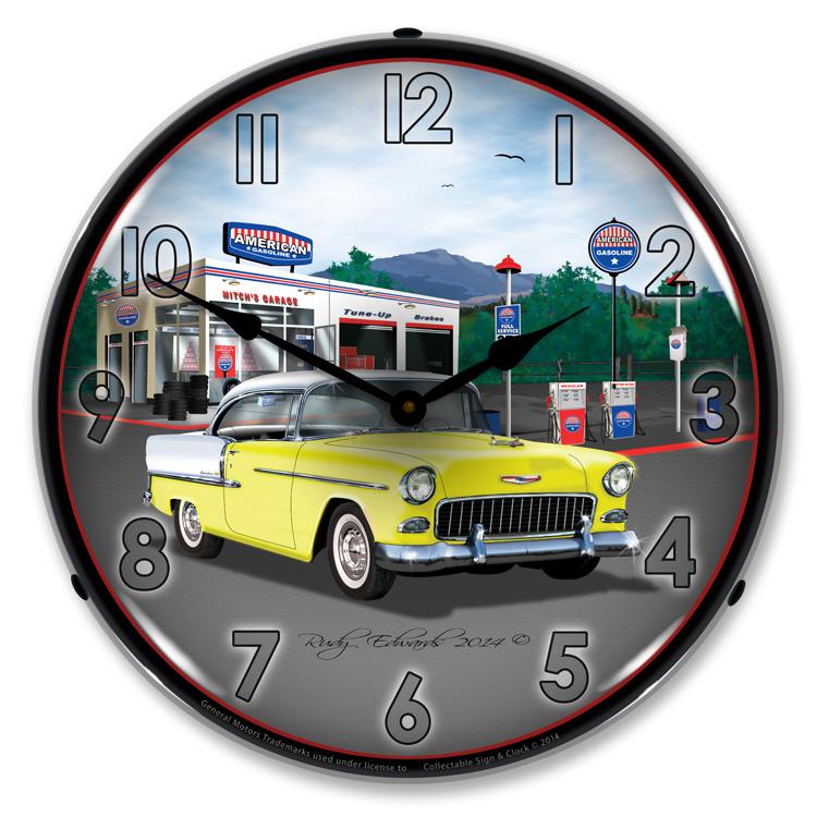 Collectable Sign and Clock - 1955 Bel Air Mitch’s Garage 