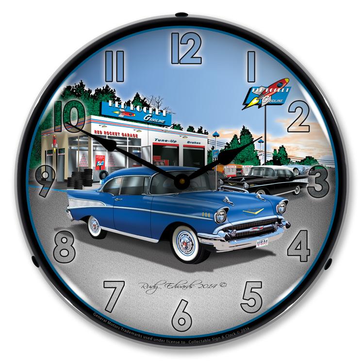 Collectable Sign and Clock - 1957 Bel Air Rocket Gas Clock -