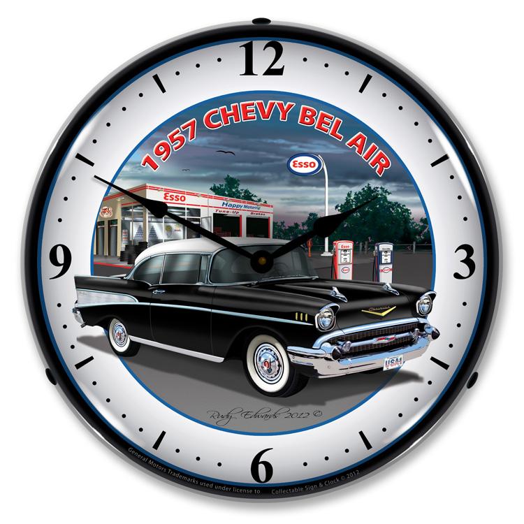 Collectable Sign and Clock - 1957 Chevy Esso Clock - Wall 