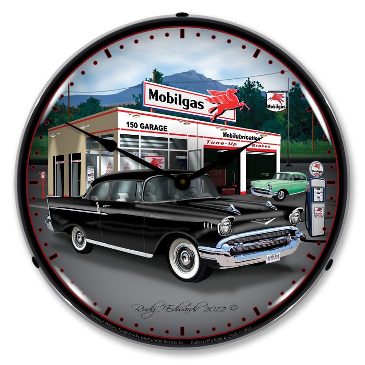 Collectable Sign and Clock - 1957 Chevy Mobilgas Clock - 
