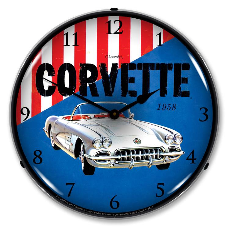 Collectable Sign and Clock - 1958 Corvette Clock - Wall 