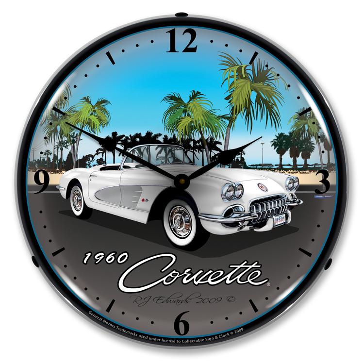 Collectable Sign and Clock - 1960 Corvette Clock - Wall 