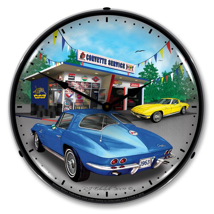 Collectable Sign and Clock - 1963 Corvette Clock - Wall 