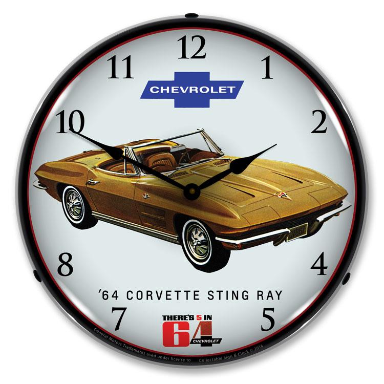 Collectable Sign and Clock - 1964 Corvette Sting Ray Clock -